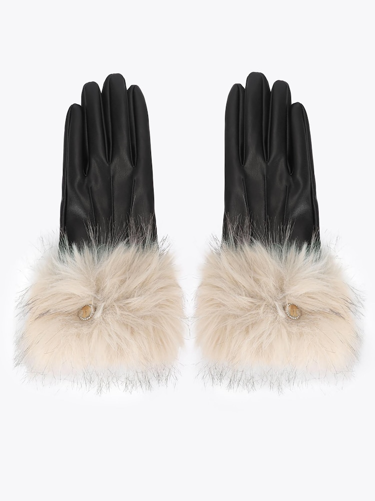 Carvela Cream Fur Gloves - Image 1 of 3