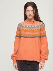 Superdry Orange Slouchy Pattern Knit Jumper - Image 1 of 6