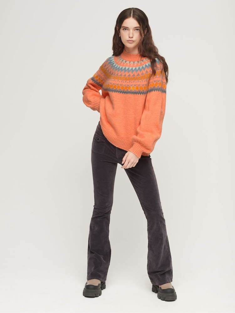 Superdry Orange Slouchy Pattern Knit Jumper - Image 2 of 6