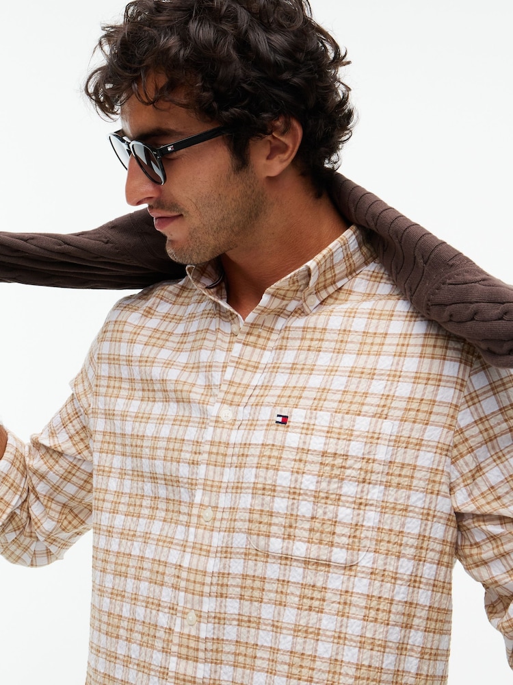 Tommy Hilfiger Brown Relaxed Fit Soft Textured Check Shirt - Image 2 of 5 Tommy Hilfiger Brown Relaxed Fit Soft Textured Check Shirt - Image 2 of 5