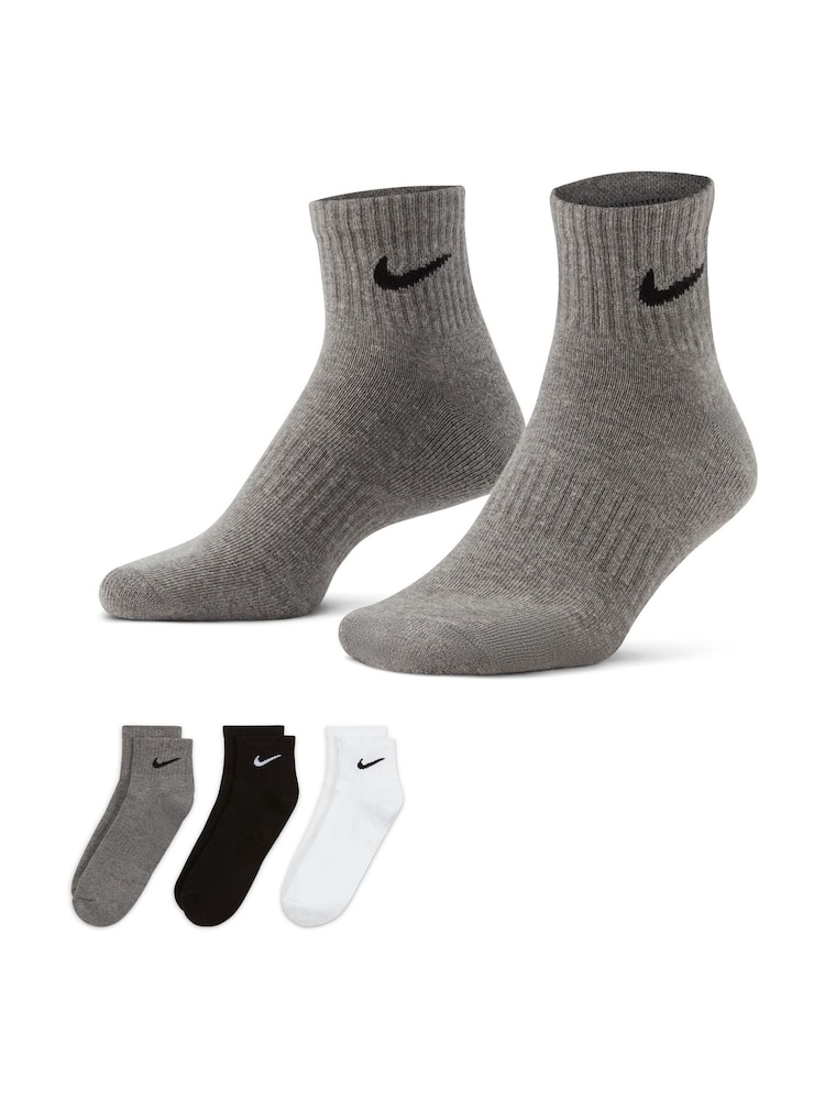 Nike Multi Ankle Everyday Cushioned Crew Socks 3 Pack - Image 1 of 4