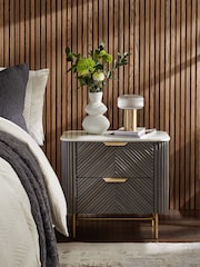 Dark Grey Valencia Marble and Mango Wood 2 Drawer Wide Bedside Table - Image 2 of 11
