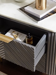 Dark Grey Valencia Marble and Mango Wood 2 Drawer Wide Bedside Table - Image 3 of 11