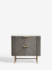 Dark Grey Valencia Marble and Mango Wood 2 Drawer Wide Bedside Table - Image 6 of 11