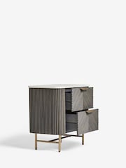 Dark Grey Valencia Marble and Mango Wood 2 Drawer Wide Bedside Table - Image 8 of 11