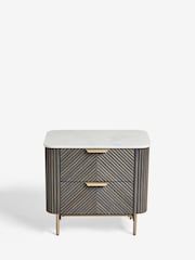 Dark Grey Valencia Marble and Mango Wood 2 Drawer Wide Bedside Table - Image 9 of 11