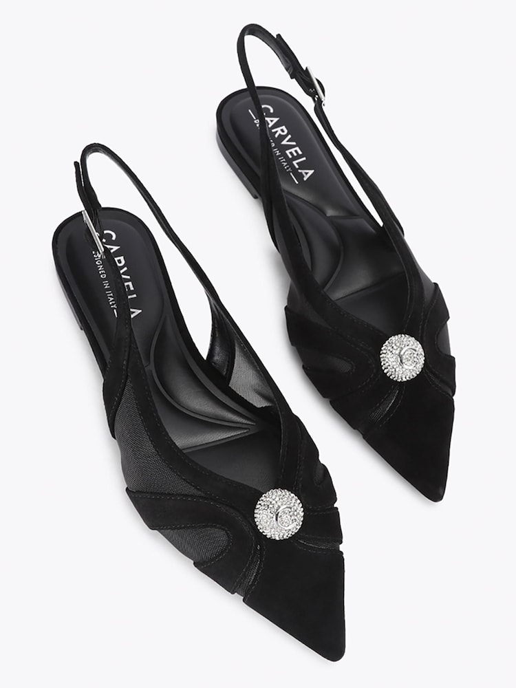 Carvela Black Lumera Slingback Embellished Flat Shoes - Image 2 of 4