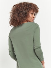 Green Khaki Long Sleeve Crew Neck 100% Cotton Top - Image 2 of 4