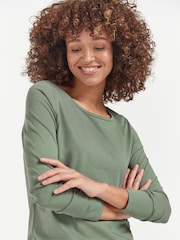 Green Khaki Long Sleeve Crew Neck 100% Cotton Top - Image 3 of 4
