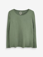 Green Khaki Long Sleeve Crew Neck 100% Cotton Top - Image 4 of 4