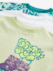 Lime Green/White Graffiti Relaxed Fit Graphic 100% Cotton Short Sleeve T-Shirts 3 Pack (3-16yrs) - Image 3 of 3