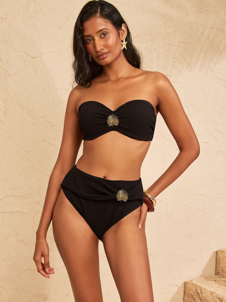 Love & Roses Black Fan Trim Moulded Cup Bikini Top - Image 1 of 4