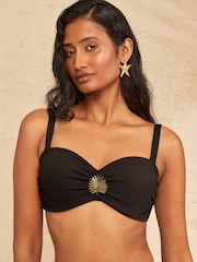 Love & Roses Black Fan Trim Moulded Cup Bikini Top - Image 2 of 4