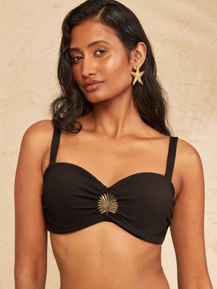 Love & Roses Black Fan Trim Moulded Cup Bikini Top - Image 2 of 4