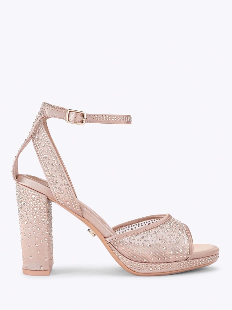 Carvela Pink Lovebird Embellished Mesh Platform Heeled Sandals - Image 1 of 4 Carvela Pink Lovebird Embellished Mesh Platform Heeled Sandals - Image 1 of 4