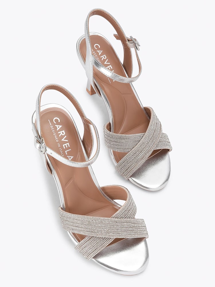 Carvela Silver Divine Embellished Heeled Sandals - Image 2 of 4 Carvela Silver Divine Embellished Heeled Sandals - Image 2 of 4