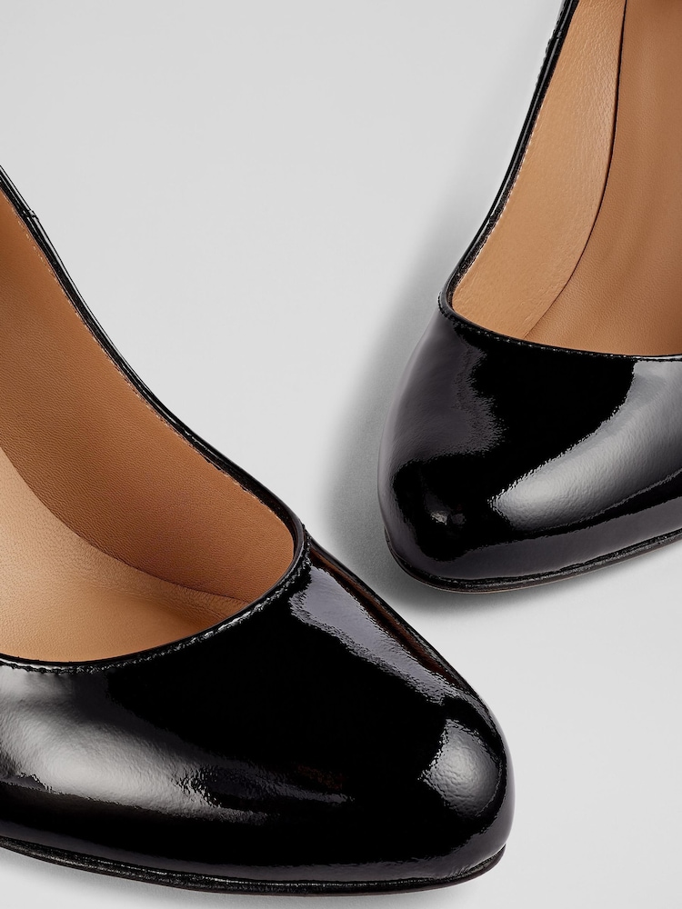 LK Bennett Black Stila Patent Leather Round Toe Courts - Image 2 of 5