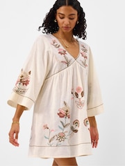 Accessorize Cream Floral Embroidered Mini Kaftan - Image 3 of 4