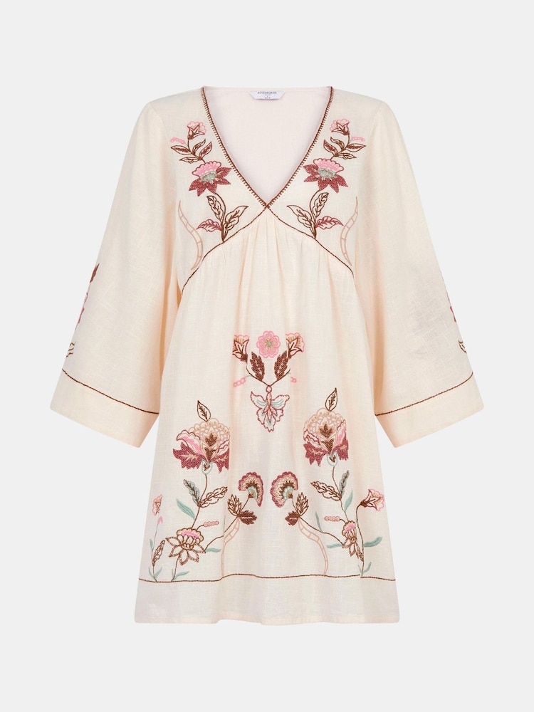 Accessorize Cream Floral Embroidered Mini Kaftan - Image 4 of 4 Accessorize Cream Floral Embroidered Mini Kaftan - Image 4 of 4