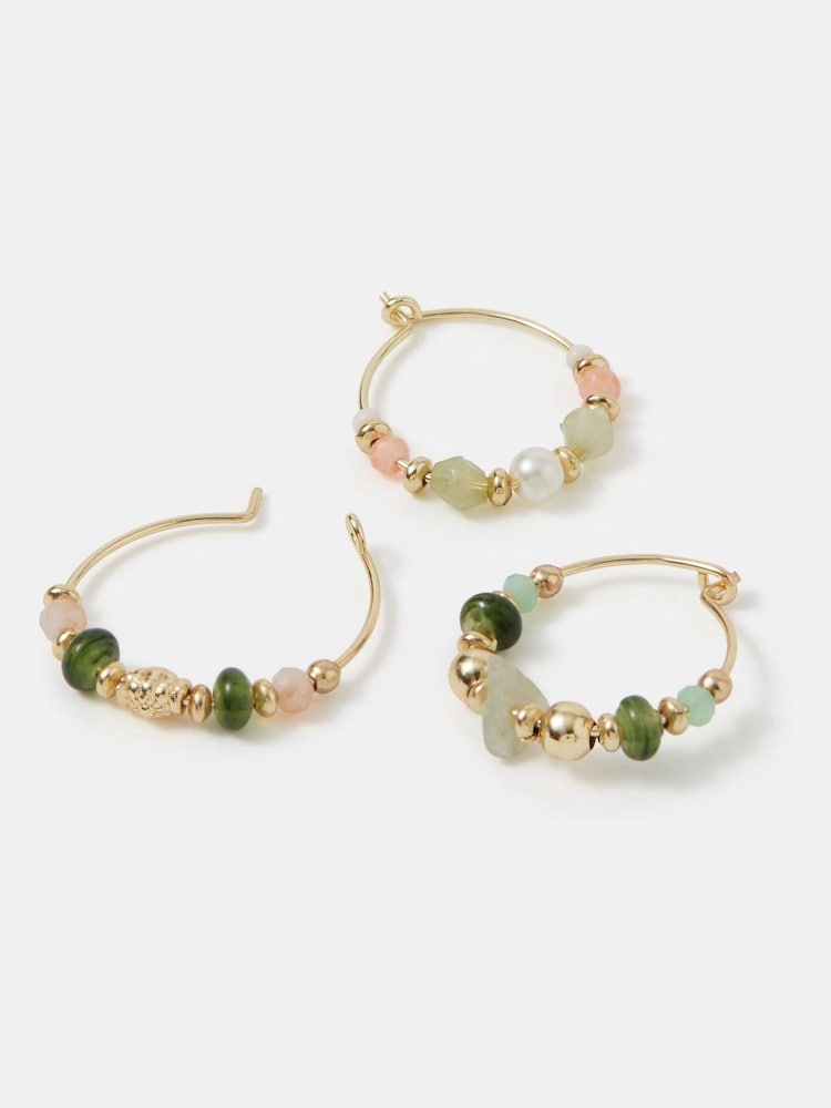Accessorize Gold Mini Beaded Hoop Earrings 3-Pack - Image 1 of 1