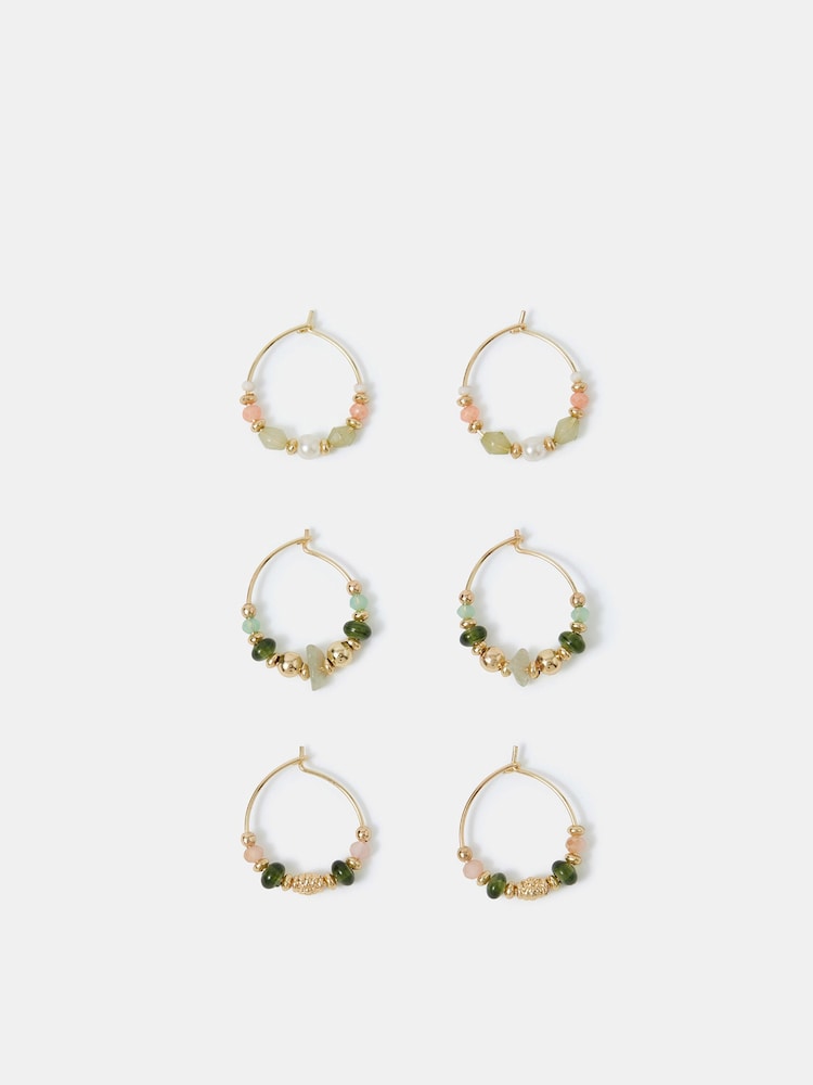Accessorize Gold Mini Beaded Hoop Earrings 3-Pack - Image 2 of 2 Accessorize Gold Mini Beaded Hoop Earrings 3-Pack - Image 2 of 2