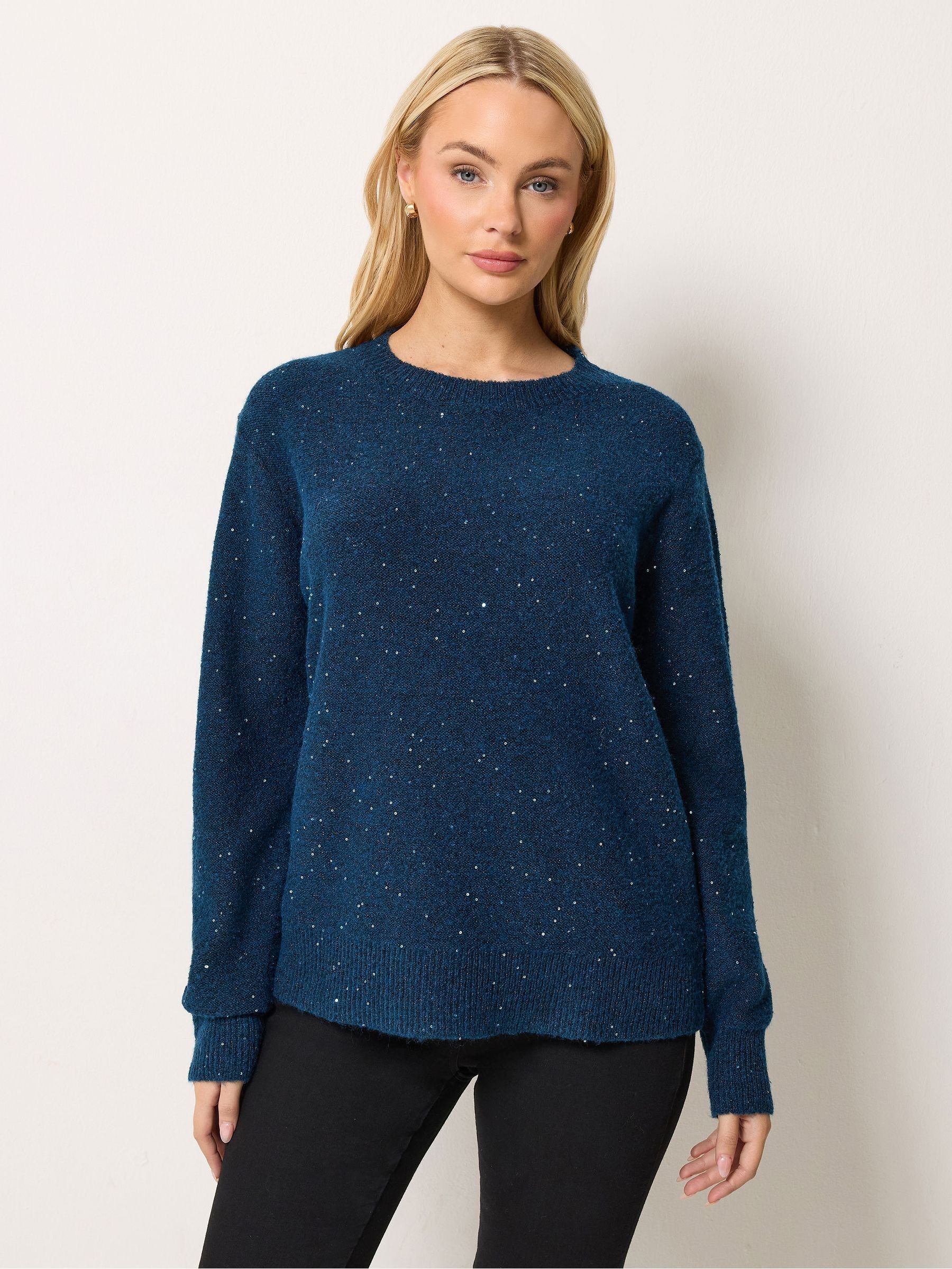 M & Co Women's Blue Long Sleeve Sequin Jumper - Image 1