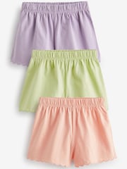 Lilac/Green/Peach 3 Pack Cotton Scallop Edge Shorts (3mths-7yrs) - Image 1 of 6