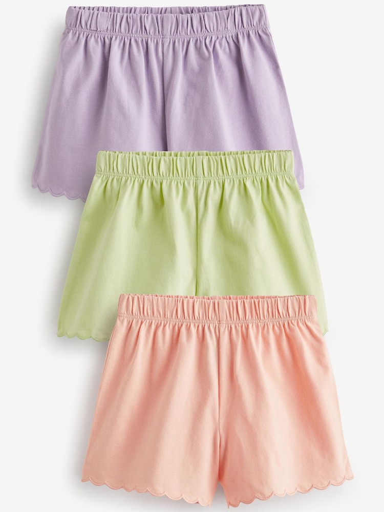 Lilac/Green/Peach 3 Pack Cotton Scallop Edge Shorts (3mths-7yrs) - Image 1 of 6