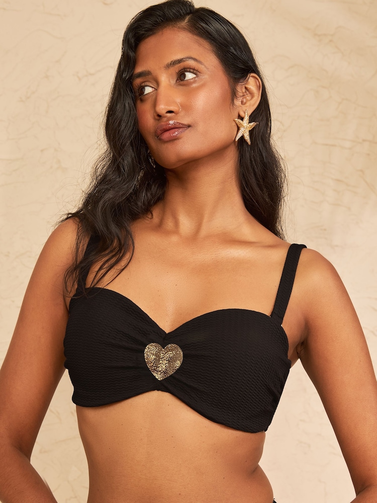 Love & Roses Black Heart Trim Moulded Cup Bikini Top - Image 1 of 4