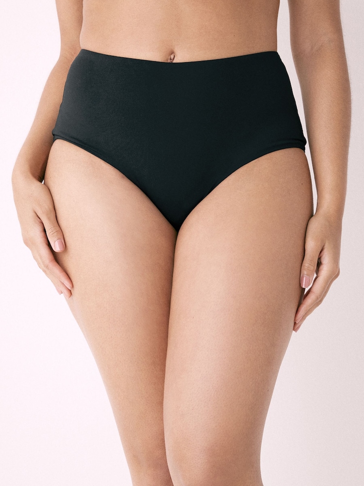 Black Tummy Control Midi Bikini Bottoms - Image 1 of 2