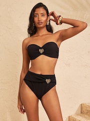 Love & Roses Black Heart Trim High Waist Tummy Control Bikini Bottoms - Image 2 of 4