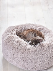 Grey Round Faux Fur Pet Bed - Image 2 of 4