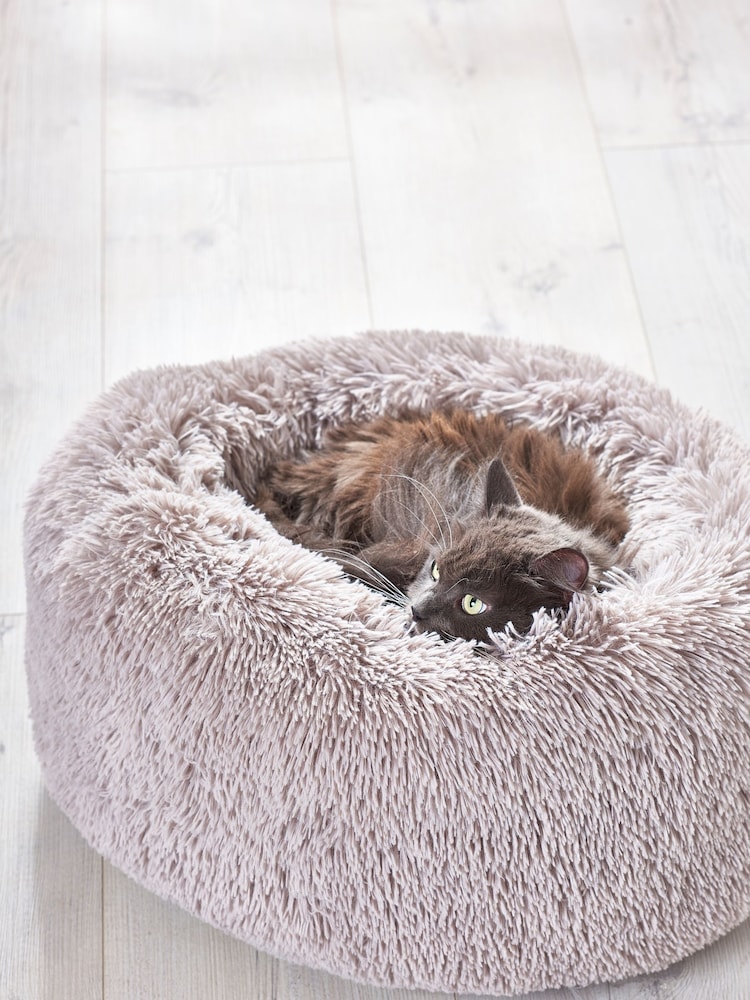 Grey Round Faux Fur Pet Bed - Image 2 of 4