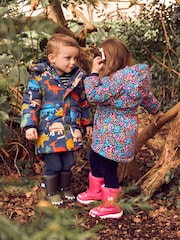 JoJo Maman Bébé Denim Blue Dinosaur Character Puffer Jacket - Image 2 of 8