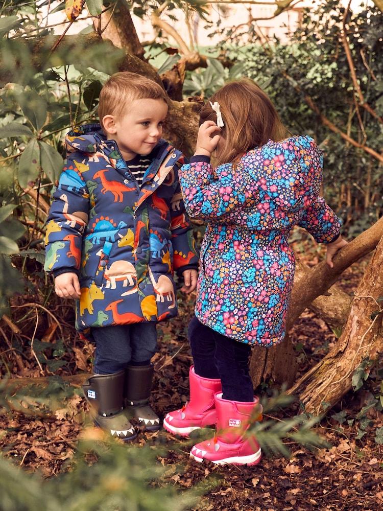 JoJo Maman Bébé Denim Blue Dinosaur Character Puffer Jacket - Image 2 of 8