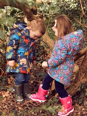 JoJo Maman Bébé Denim Blue Dinosaur Character Puffer Jacket - Image 3 of 8