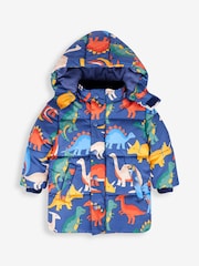 JoJo Maman Bébé Denim Blue Dinosaur Character Puffer Jacket - Image 6 of 8