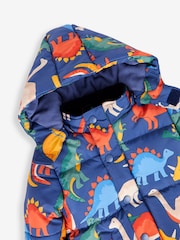 JoJo Maman Bébé Denim Blue Dinosaur Character Puffer Jacket - Image 8 of 8