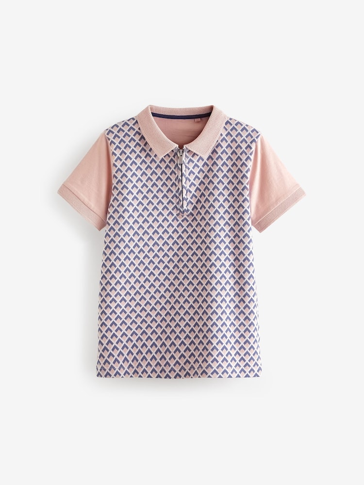 Pink Jacquard Textured Short Sleeve Polo Shirt (3-16yrs) - Image 1 of 3