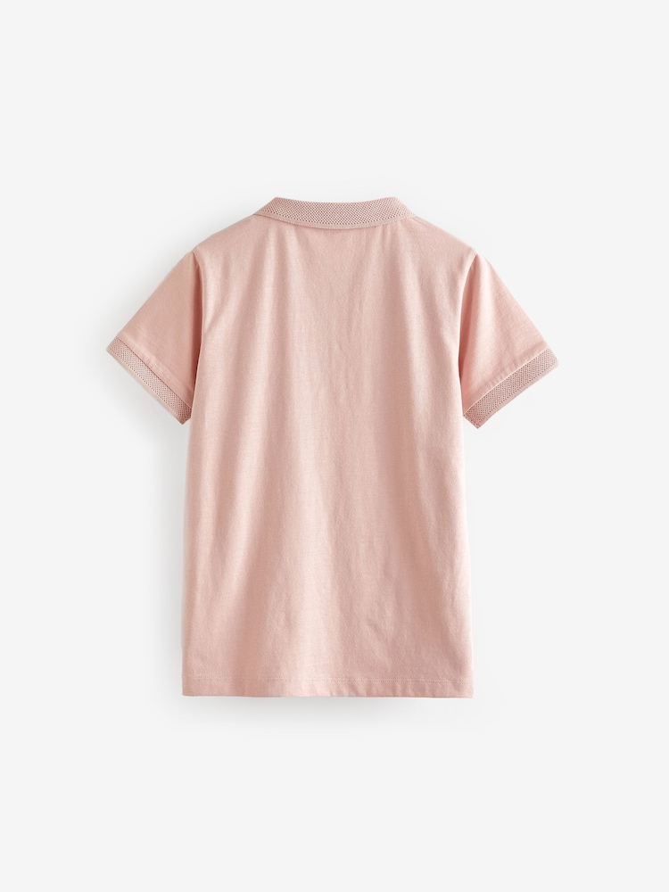 Pink Jacquard Textured Short Sleeve Polo Shirt (3-16yrs) - Image 2 of 3