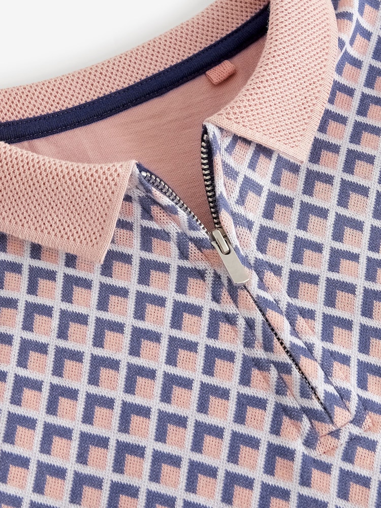 Pink Jacquard Textured Short Sleeve Polo Shirt (3-16yrs) - Image 3 of 3