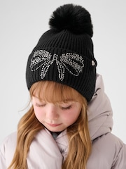 Baker by Ted Baker Girls Knitted Diamante Black Pom Hat And Gloves Set - Image 4 of 5