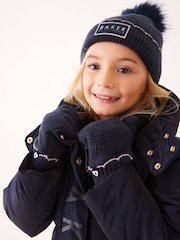 Baker by Ted baker Girls Navy Pom Beanie and Gloves Set - Image 1 of 6