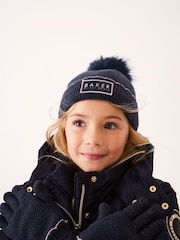 Baker by Ted baker Girls Navy Pom Beanie and Gloves Set - Image 2 of 6