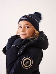 Baker by Ted baker Girls Navy Pom Beanie and Gloves Set - Image 3 of 6