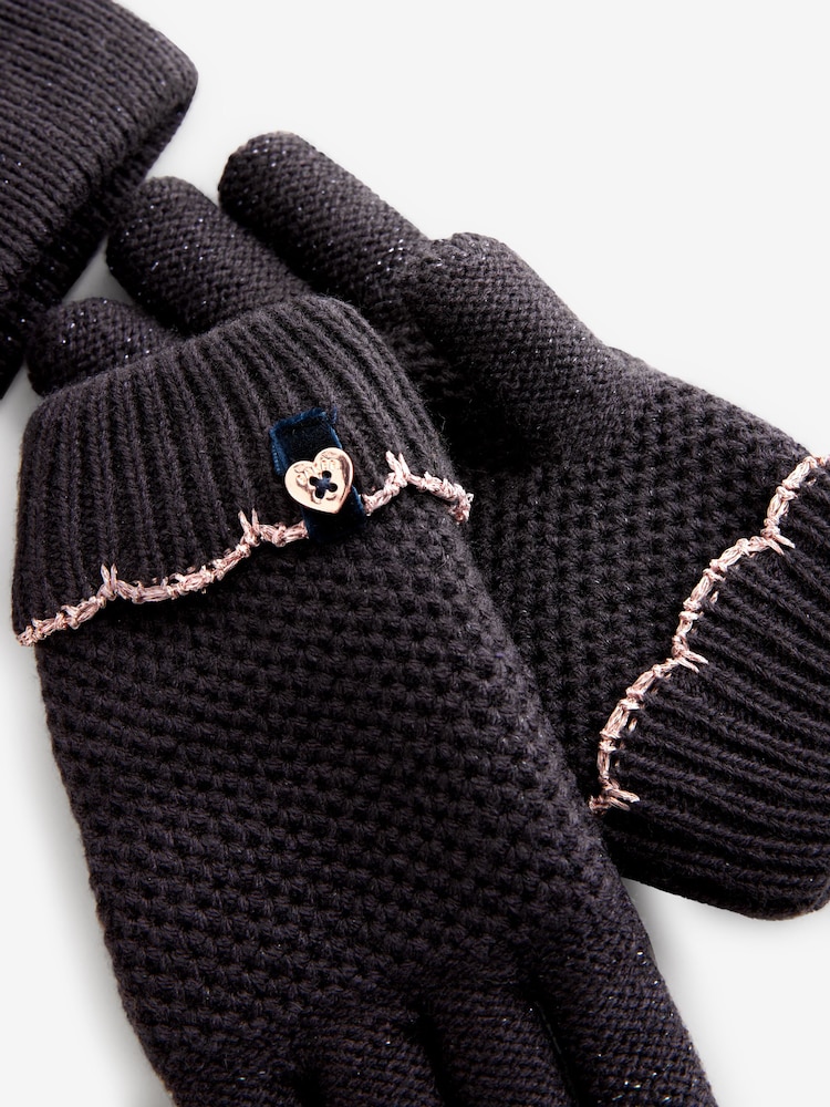 Baker by Ted baker Girls Navy Pom Beanie and Gloves Set - Image 6 of 6