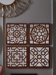 Pacific Set of 4 Gold Square Antique Gold Metal Mirrored Wall Art - Image 1 of 2