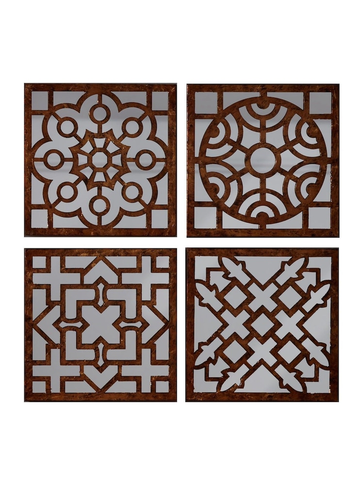 Pacific Set of 4 Gold Square Antique Gold Metal Mirrored Wall Art - Image 2 of 2