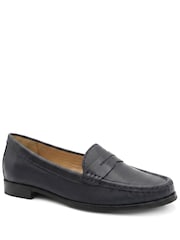 Jones Bootmaker Navy Blue Leather Regular Fit Tamsyn Smart Leather Penny Loafers - Image 2 of 6