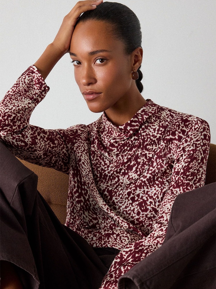 Whistles Red Feathered Animal Cowl Blouse - Image 4 of 4